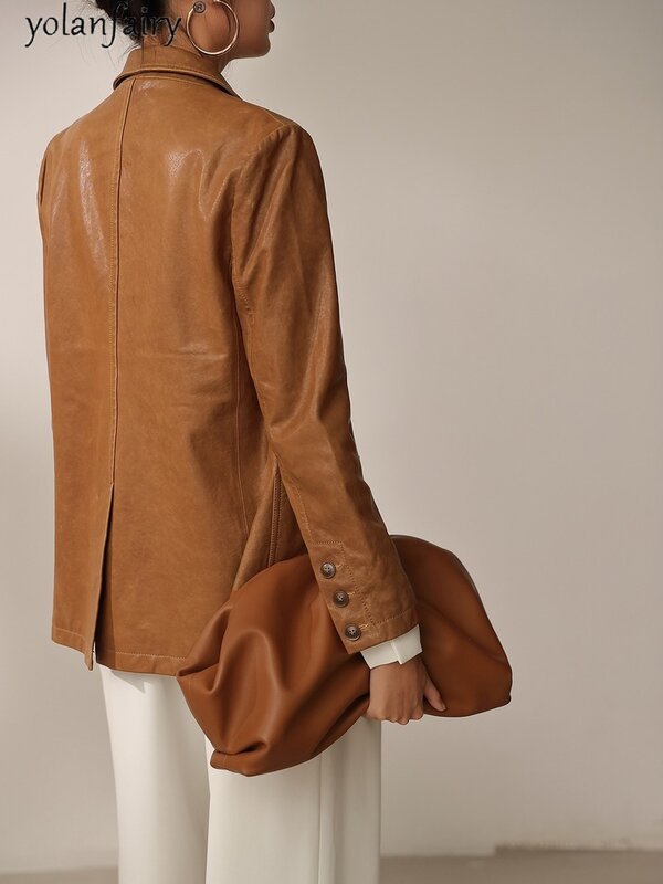Real Asli Jaket Kulit Wanita 2020 Vintage 100% Kulit Domba Mantel Wanita Blazer Mantel Pakaian Wanita 2020 KJ5933