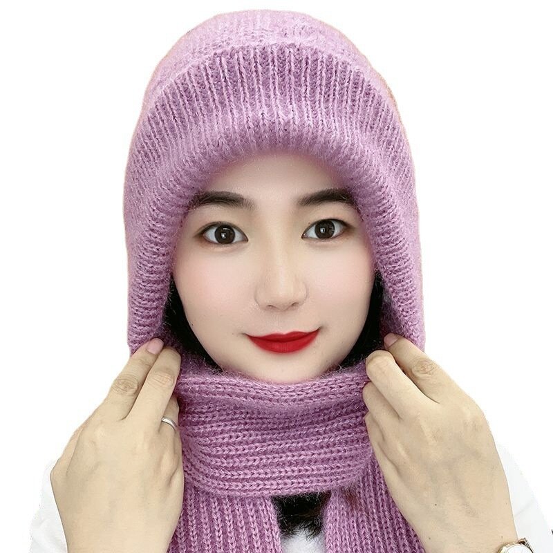 Women Winter Warm Hat Scarf Set Hats Cap Neck Warmer Casual Cap Scarf Solid Outdoor Cycling Autumn Thickening Hats