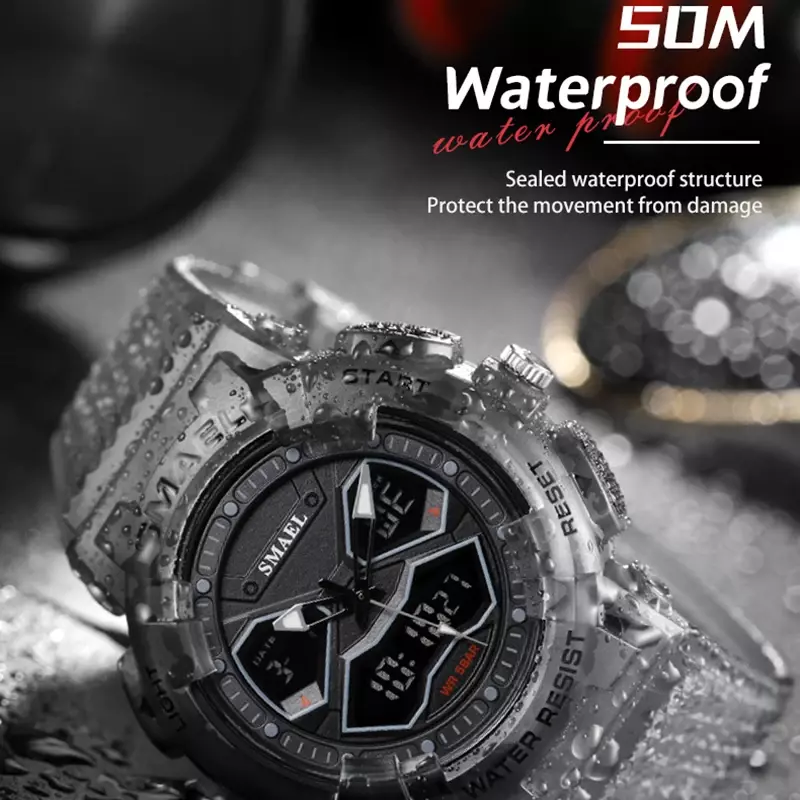 Smael-男性用防水スポーツウォッチ、クロノグラフ、アナログ時計、自動、50m、ブランド、8073