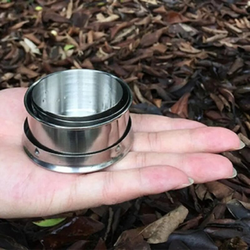Gantungan Kunci baja nirkarat cangkir lipat perlengkapan minum teh dilipat 150/250ML cangkir dapat ditarik teleskopik portabel cangkir dapat dilipat luar ruangan