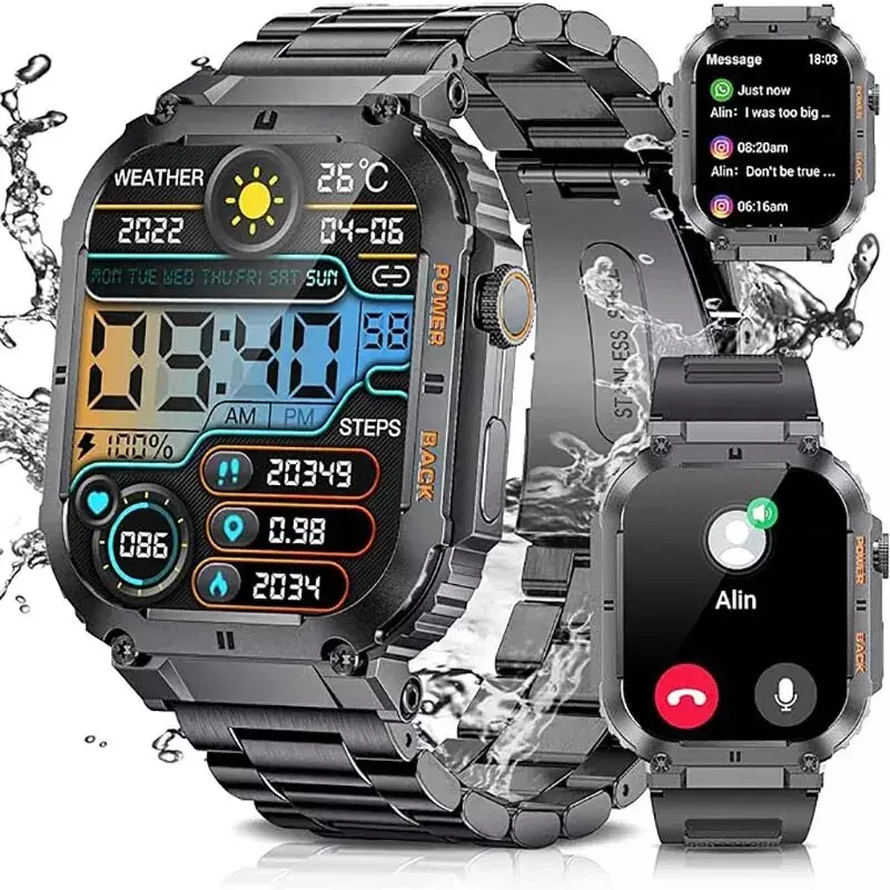 Outdoor Sports Fitness Smartwatch For Men 1.96 Inch Screen Bluetooth Calling Waterproof Watches Blood Oxygen Reloj Hombre