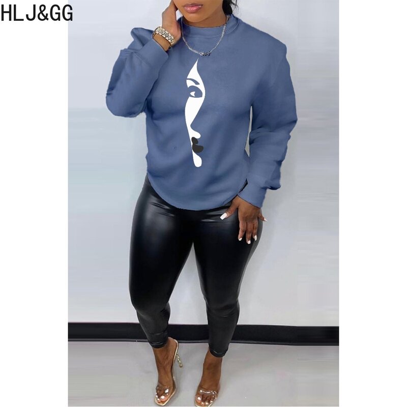 HLJ&GG Fashion Street Style Women Round Neck Long Sleeve Loose Pullover Female Printing Matching Tops Autumn Lady Sporty Clothes