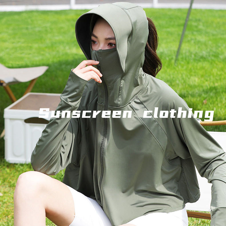 Sunscreen Ice Silk Sun Protection Clothing Mulheres New Summer Western Style UV-Proof Respirável Sunscreen Hooded Sports Jacket