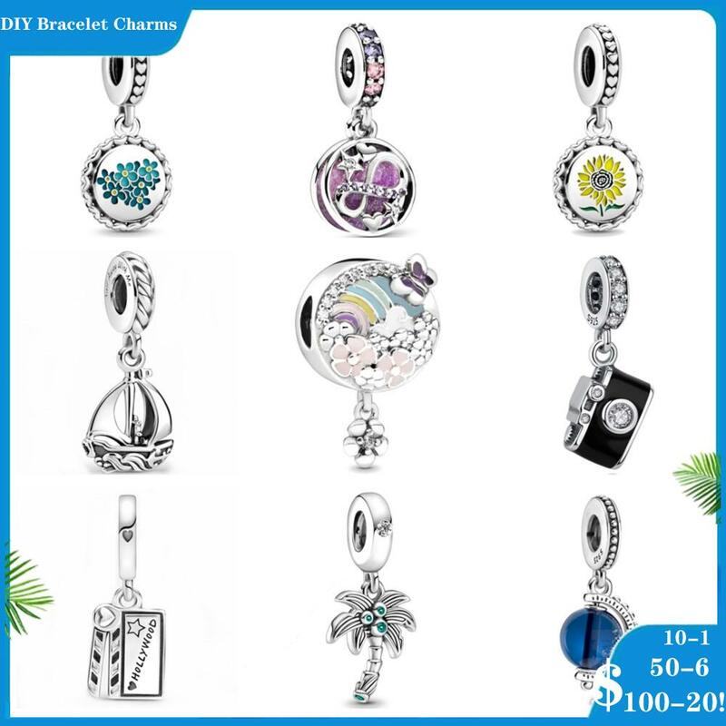 Ajuste original Pendant charme pulseira de prata cor encantos grânulo filme clapperboard arco-íris flor para mulher jóias fazendo berloque