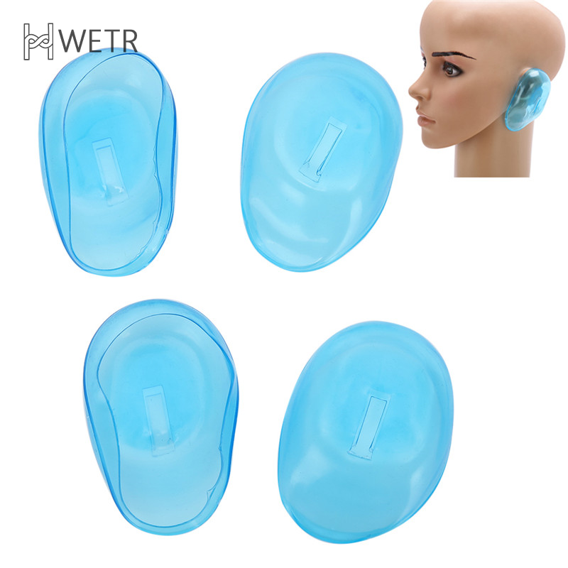 Penutup telinga silikon warna bening biru, pelindung pewarna rambut 2 pasang/4 buah