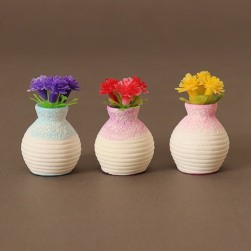 1/12 Scale Dollhouse Simulation Flower With Vase Dollhouse Mini Floral Potted Doll House Home Decoration Accessory Кукольный Дом