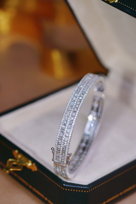 LUOWEND-18K Pulseira de ouro branco para mulheres, estilo luxuoso brilhante, 5,6 quilates, diamante natural real, banquete sênior, 100%