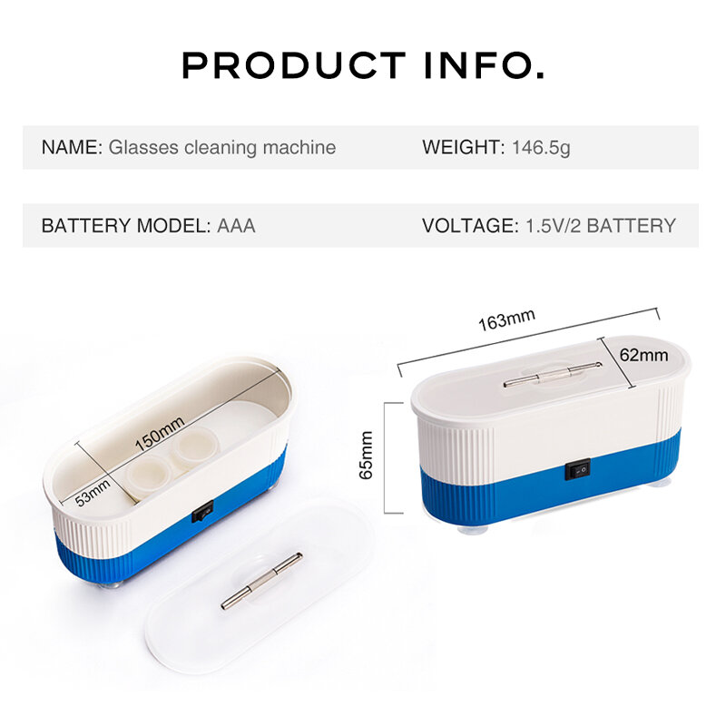 CAPONI Macchina per la pulizia degli occhiali detergente per lavaggio a vibrazione ad alta frequenza occhiali di lavaggio facili batteria AAA Mini strumento domestico portatile