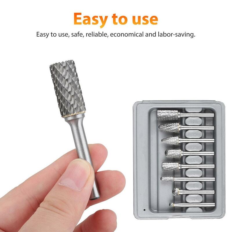 8Pcs Tungsten Carbide Burrs 8mm Rotary Burr Set 1/4'' Shank Die Grinder Bit For Woodworking Engraving Drilling Carving