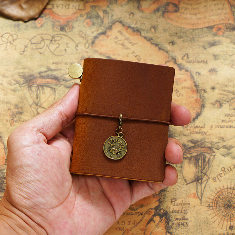 Mini cuaderno de viaje Retro, planificador de cuero genuino, diario hecho a mano, cuaderno de bocetos, papelería