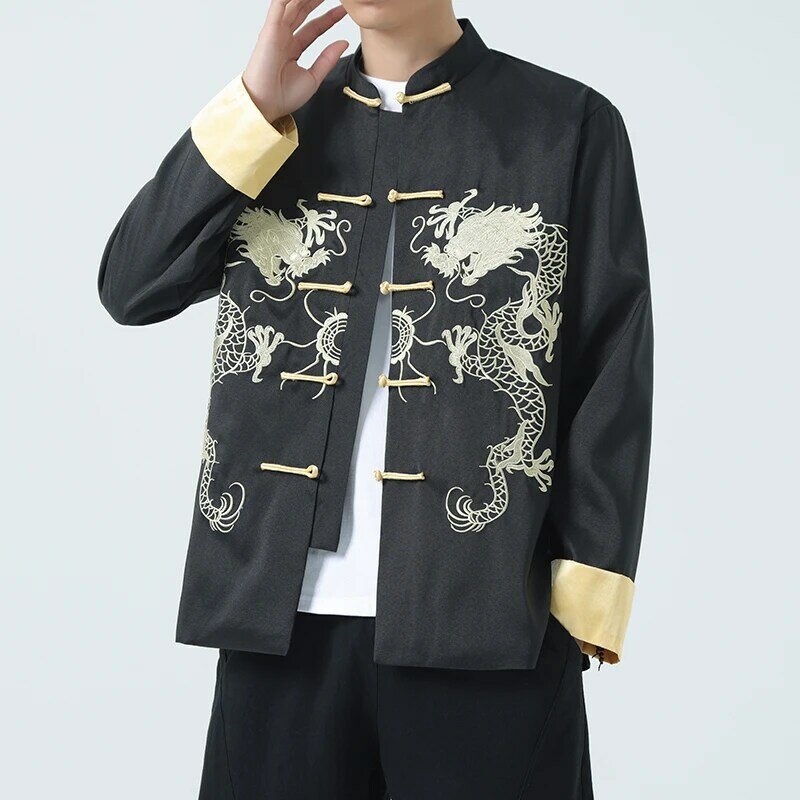 Giacca da uomo di moda giacche da ricamo Casual da uomo abbigliamento monopetto da uomo cappotto con colletto alla coreana capispalla maschile nuovo Streetwear