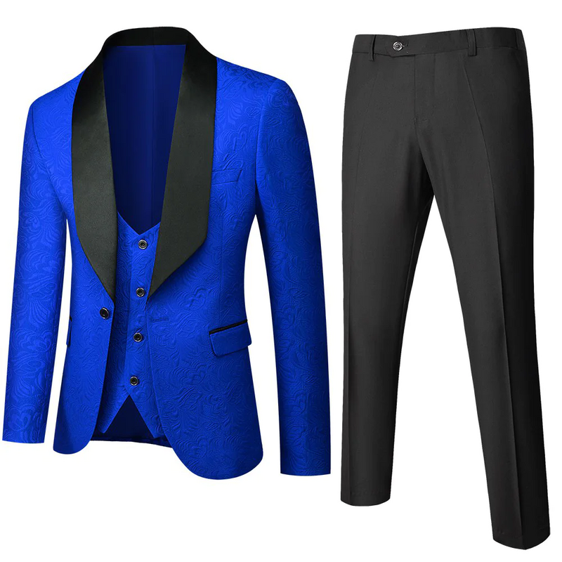 Elegant Jacquard Shawl Lapel One Button Men Suits 3 Piece Formal Party Prom Wedding Groom Best Man Tuxedo (Blazer+Vest+Pants)