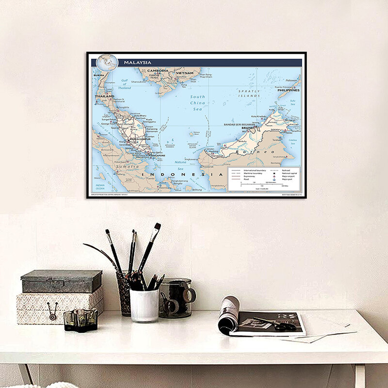 59*42cm The Malaysia Map Small Size Poster Wall Decorative Print Non-woven Canvas Painting Home Decoration School Supplies