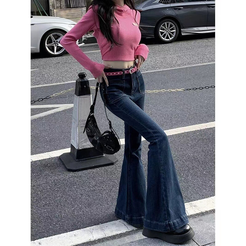 Korean Fashion Y2k Streetwear High Waist Flare Jeans Comfortable Women Pants 2023 Spring Autumn Denim Trousers Female