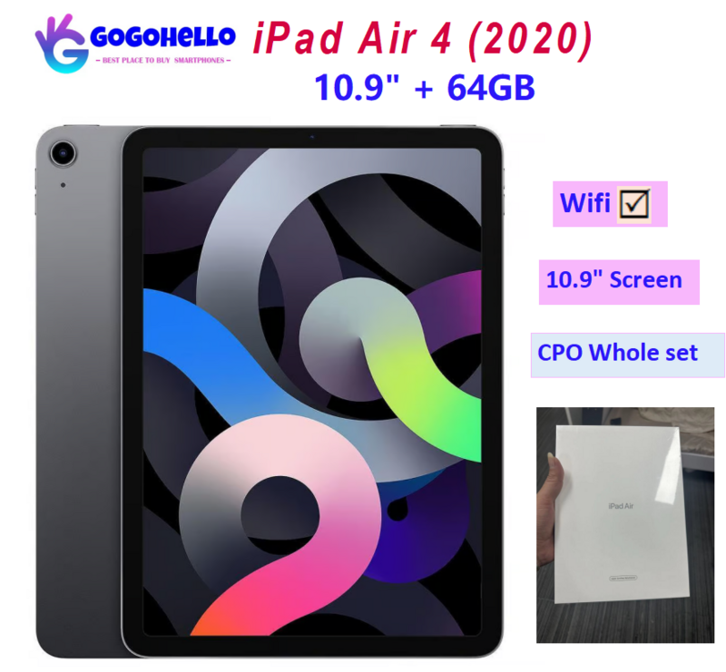 Oryginalny Apple iPad Air 4 (2020) 4th Gen Wifi 10.9 ''Cal szary 64GB 4GB 12MP certyfikowane CPO odnowione iPady jak nowy zestaw