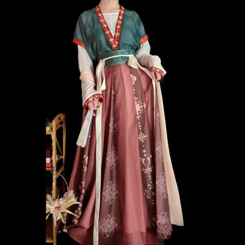 Original Tang Hanfu Women's Waist Ru Skirt Restored Tang Spring Summer New Style Green Chinese Traditional Hanfu Dress Woman