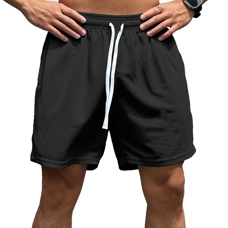Шорты мужские с эластичным поясом, повседневные однотонные Короткие штаны с широкими штанинами, с карманами, для отдыха