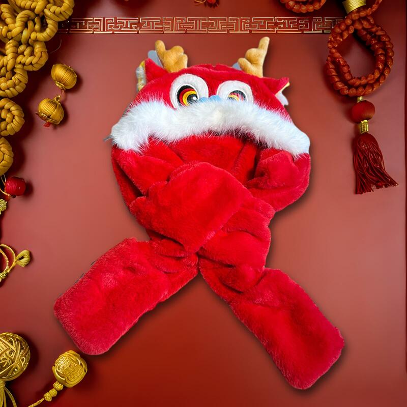 Berretto con paraorecchie drago cinese copricapo carino peluche animale cappello invernale berretto antivento per donna donna ragazze regalo di compleanno capodanno