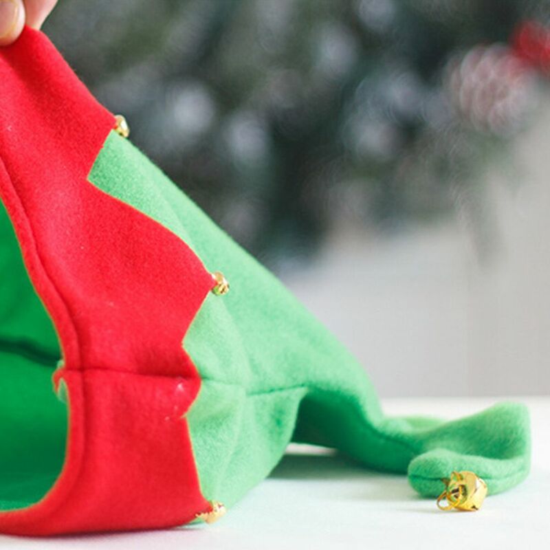 크리스마스 산타용 엘프 캡 봉제 모자, 금속 벨 장식, 도우미 모자, 파티 액세서리, 사진 프로