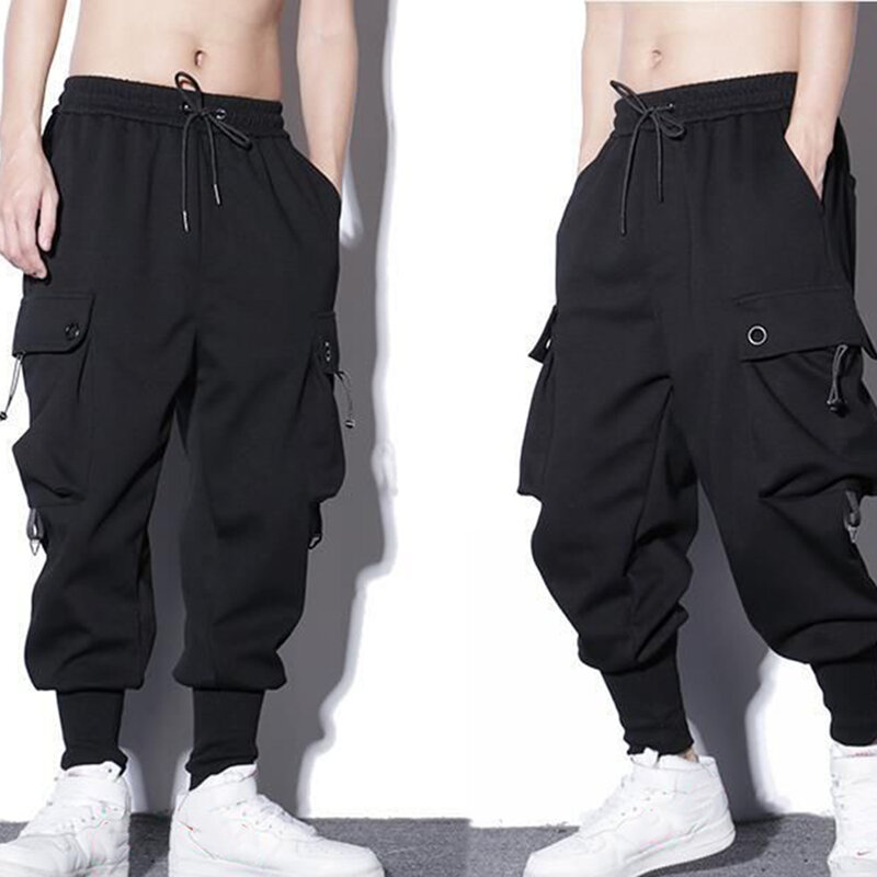 Luźne szarawary męskie spodnie Cargo Hip-Hop Outdoor Casual do kostek spodnie moda Streetwear kieszonkowe spodnie dresowe