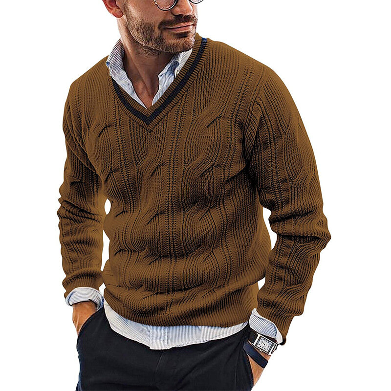 Мужской свитер, новинка осень-зима, модный трендовый однотонный Повседневный свитер большого размера с V-образным вырезом