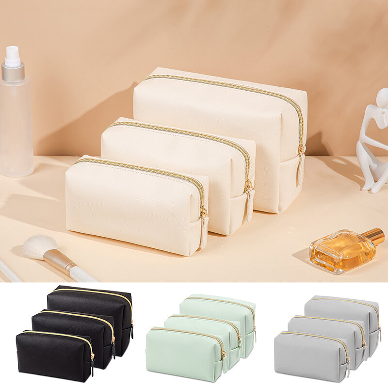 Sacos de higiene pessoal portáteis de couro PU para mulheres, sacos impermeáveis de maquiagem, organizador cosmético, pequeno, médio, grande, 1pc