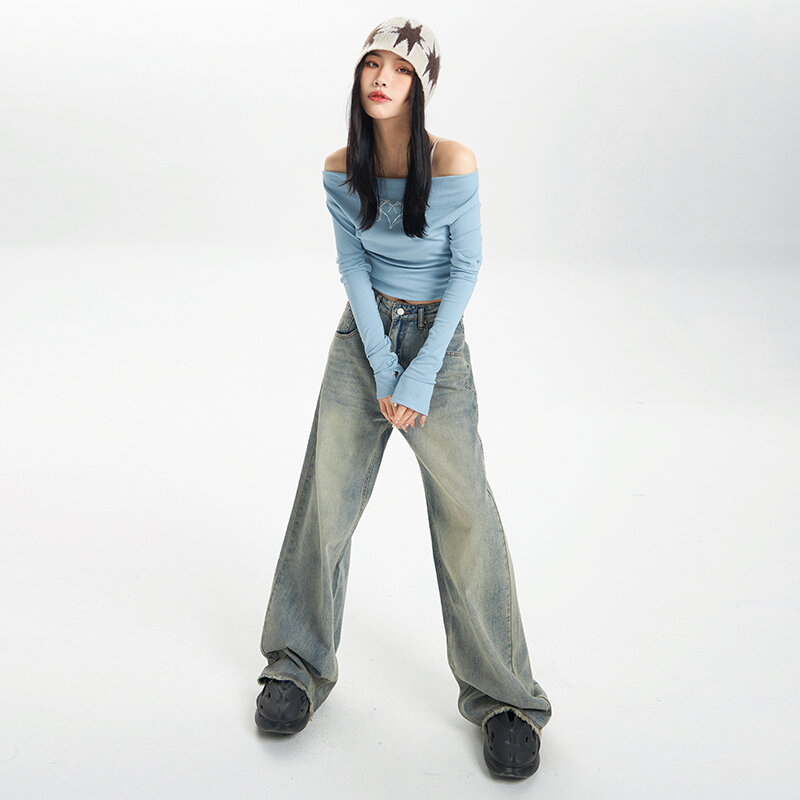 Vintage hohe Taille weites Bein Baggy Jeans Harajuku gerade Jeans hose übergroße Straße lose Hosen y2k koreanische Mode