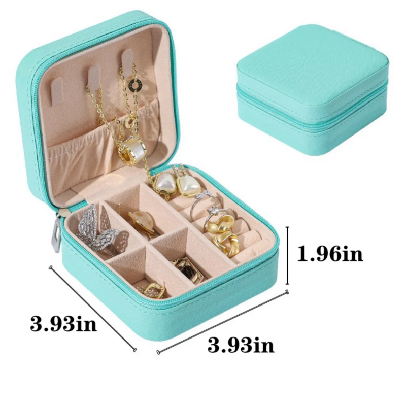 YJ2799-Mini Boîte à Bijoux de Voyage en Cuir, avec Fermeture Éclair, pour Boucles d'Oreilles, Collier, Bague
