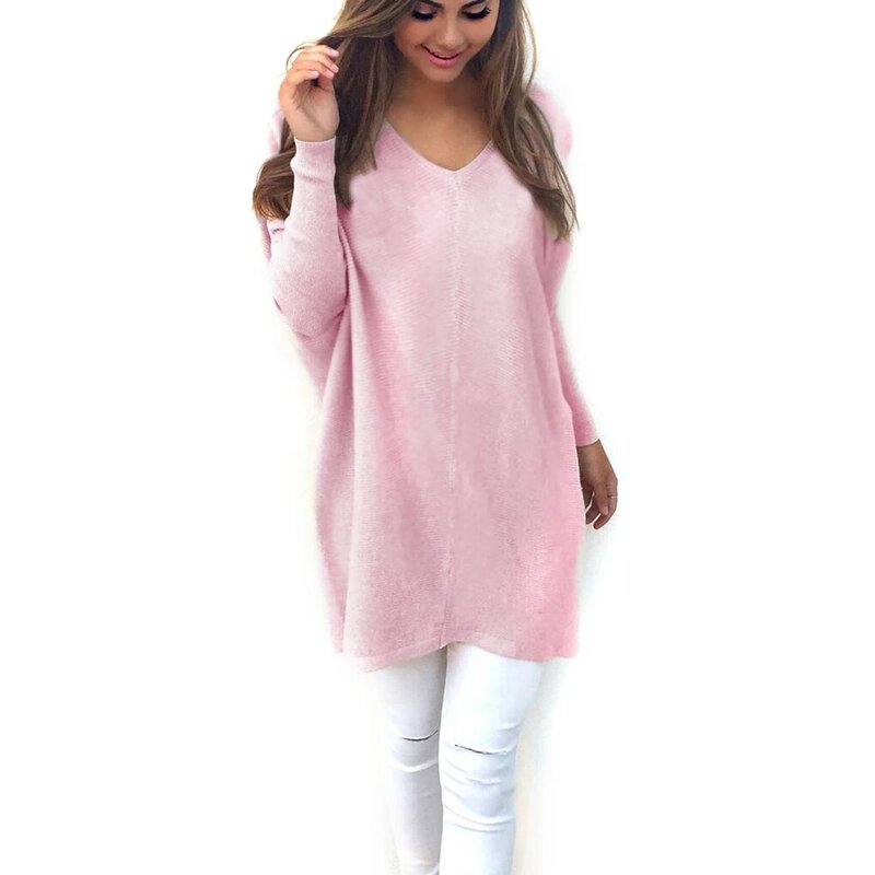 New Solid V-neck Sweater Skin Friendly Autumn Sweaters Fashionable Long-sleeve Pullovers Portable Winter Tops Loose Blouse Girls