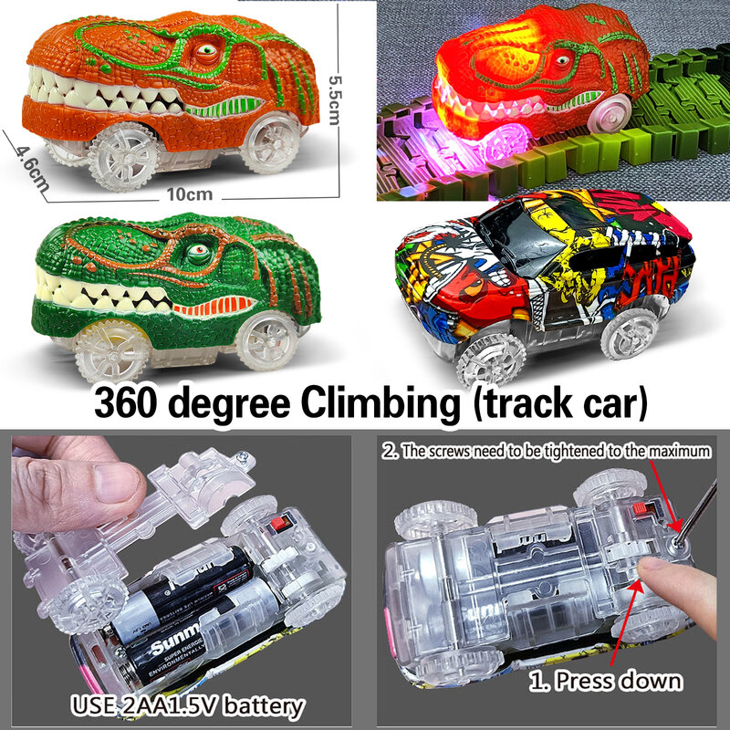 Pista mágica de coches de carreras con luces LED, pista de carreras de plástico DIY que brilla en la oscuridad, regalos creativos, juguetes para niños