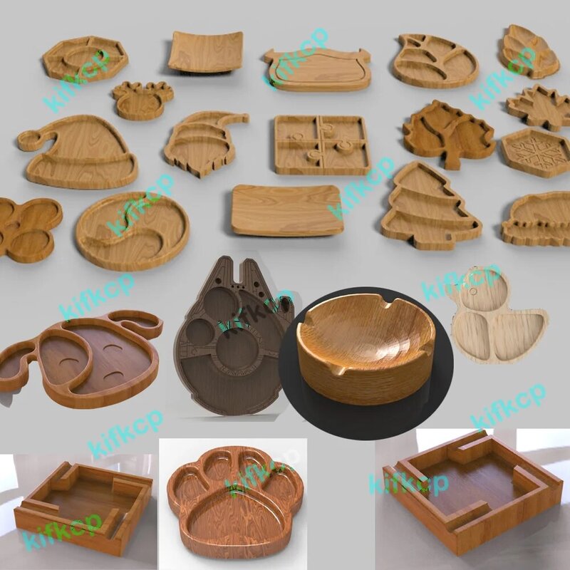270+ Trays Kitchen Serving Plates Boards CNC Designs Drawing Files Ashtrays Desk Deco