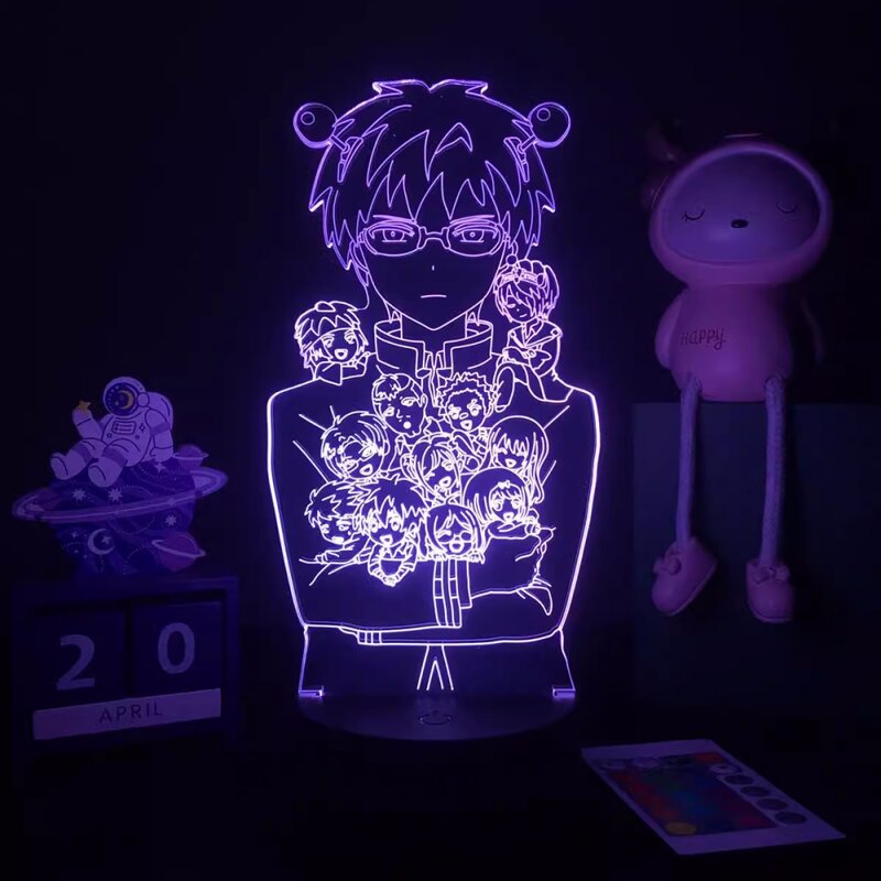 Saiki kukuo lampu malam 3D, lampu malam akrilik Anime 3/7/16 warna USB lampu samping tempat tidur dekorasi kamar untuk hadiah anak-anak
