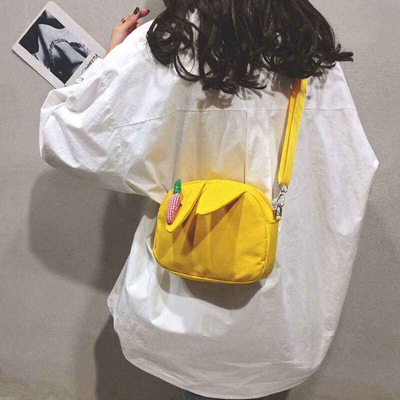Fashion Lady Solid Color Canvas Bag Eat Radish Cute Shoulder Bag Wild Portable Messenger Bag Student Bag Summer