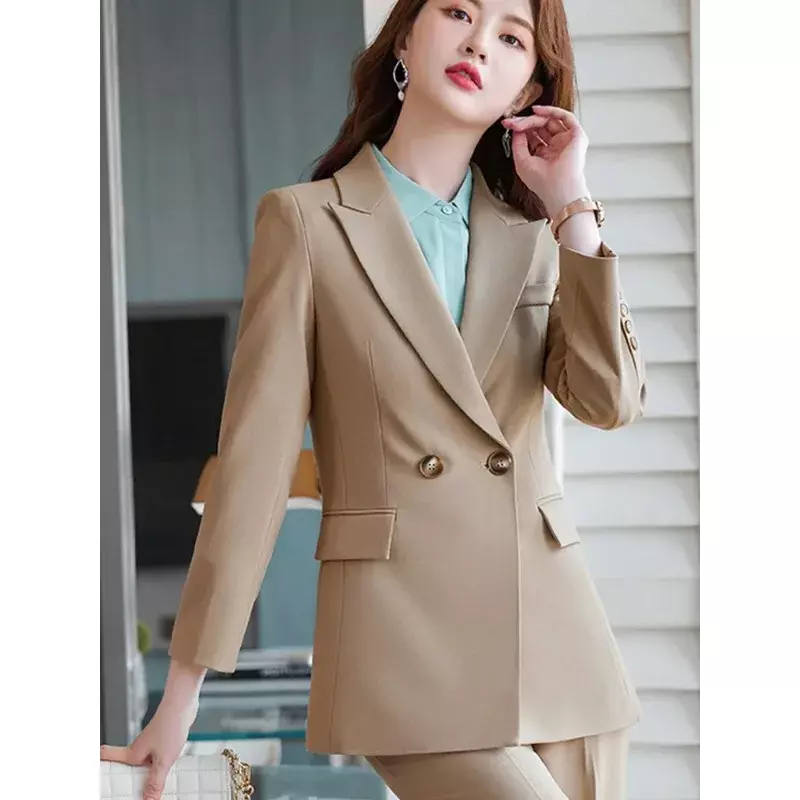 Chaqueta azul de alta calidad para mujer, chaqueta de manga larga lisa, ropa de trabajo de negocios con botonadura única, abrigo Formal