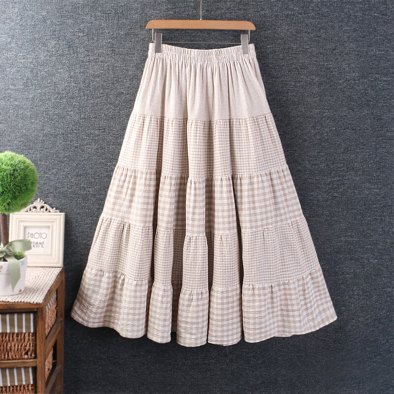 女性のカジュアルな市松模様のスカート、柔らかく、伸縮性のあるウエスト、春、WH0331-24053