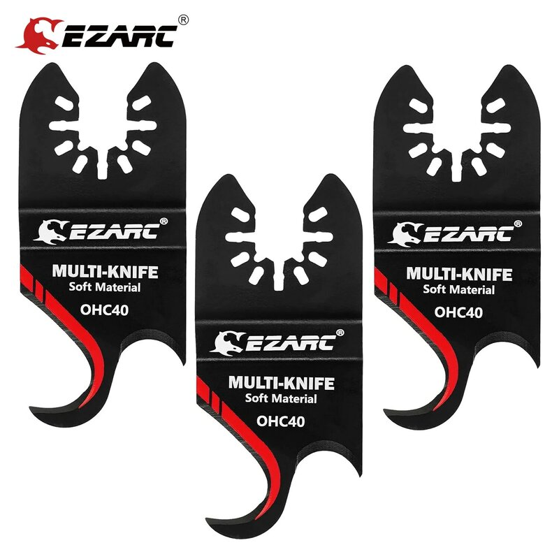 EZARC pisau pisau kait Multi alat berosilasi, 3 buah pisau gergaji multifungsi untuk memotong bahan lembut tumit atap, karpet PVC
