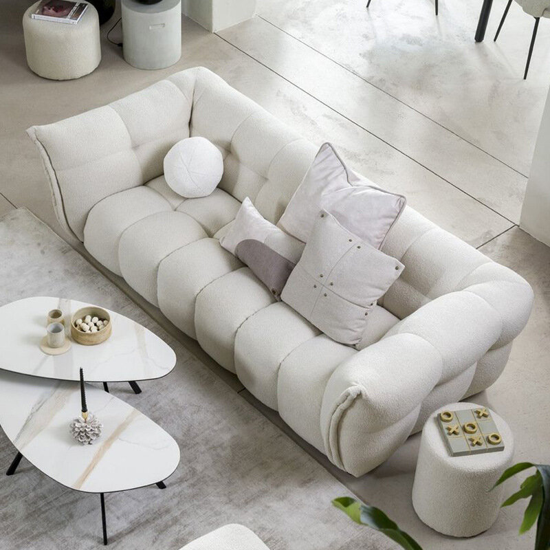 Sofá de tela de terciopelo de copo de nieve Retro, nórdico, moderno, simple, sala de estar, tres personas, fila recta, estilo crema, sofá de diseñador