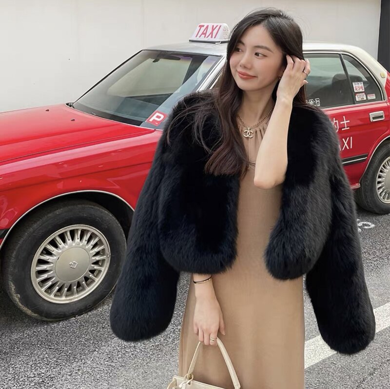 2023 Winter Faux Fur Coats for Female Solid Color Long Sleeve High Waist Women's Warm Coat Loose Fuzzy Fur Jacket Lady Outerwear