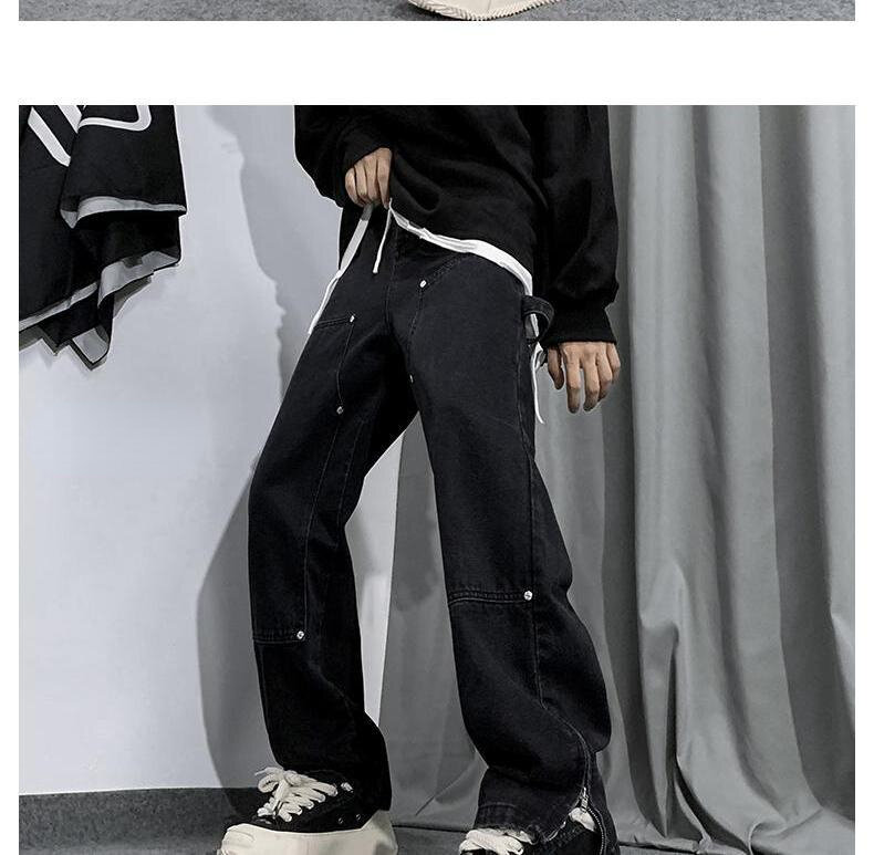 Джинсы-багги для мужчин, новый дизайн, черные джинсовые брюки, мужские Модные прямые джинсы в стиле пэчворк L15