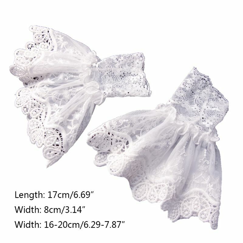 Female Girls Sweater Decorated Fake Sleeves Hollow Out Crochet Floral Lace Horn Cuffs Embroidery Flounces Elastic N7YD