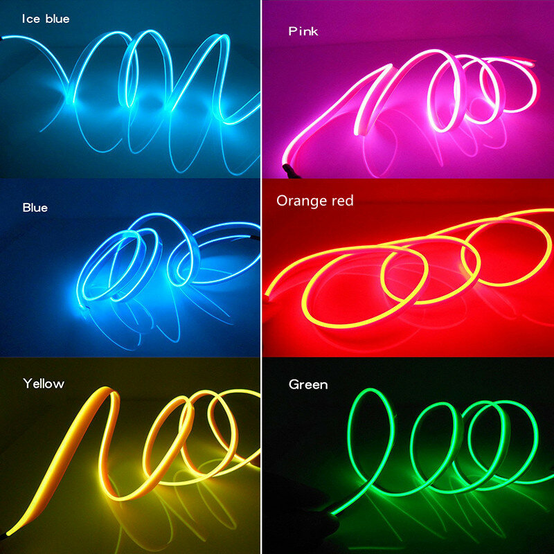 1M/2M/3M/5M Car Interior Led Decorative Lamp EL Wiring Neon Strip For Auto DIY Flexible Ambient Light USB Party Atmosphere Diode