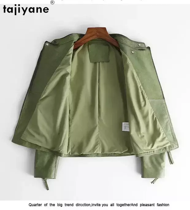 Tajiyane-Jaqueta de couro real para mulheres, streetwear justo, casaco de pele de carneiro genuíno curto, coreano, SGG, 2023