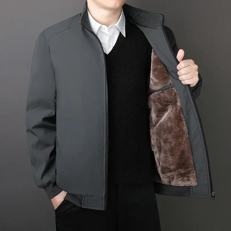 BROWON-Chaqueta de invierno para hombre, abrigos gruesos de felpa de Color sólido, 8xl talla grande, ropa cálida de cuello alto, Otoño, 2024