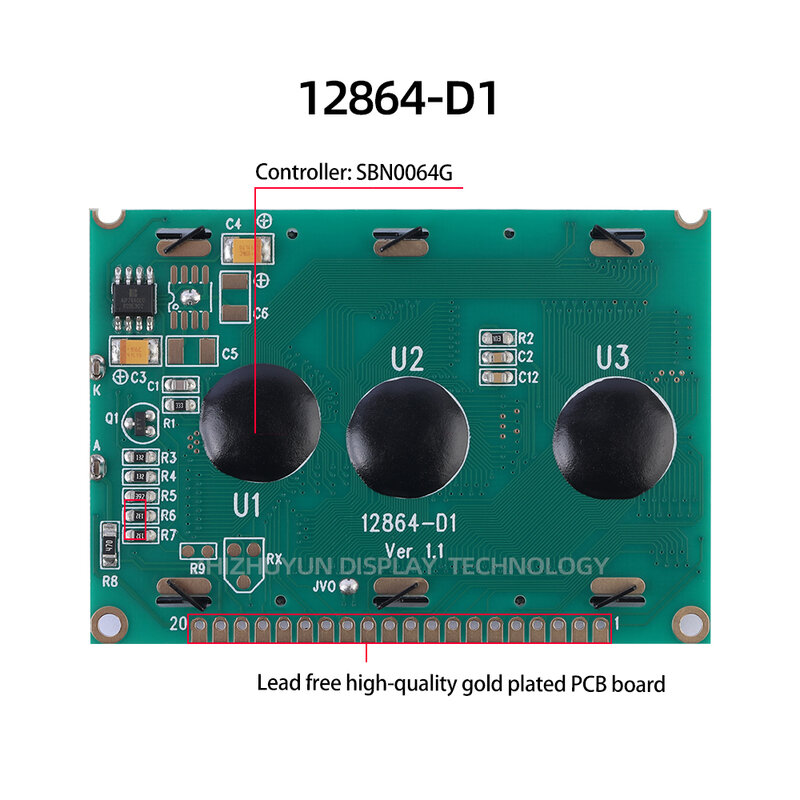 Consegna diretta in fabbrica LCD 12864-D1 BTN pellicola nera 128*64 schermo LCD modulo LCM 75MM * 52.7MM