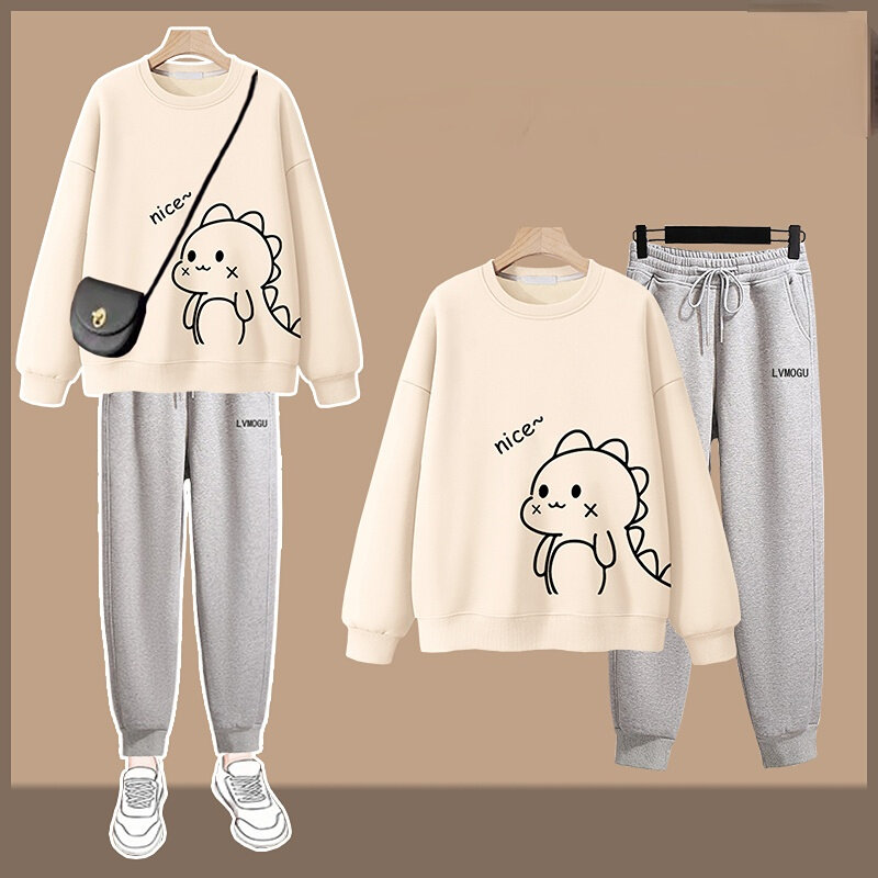 Women's Clothing Korean Version Loose Round Neck Long-sleeved Sweater Suit 2023 Spring Autumn Leisure College Style Sports Set
