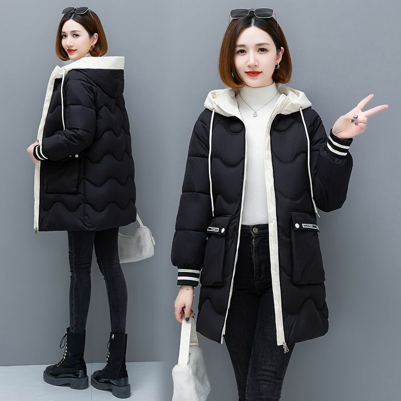 2023 New Women Down Cotton Coat Winter Jacket Female Mid Length Version Parkas Hooded Outwear  Warm Overcoat