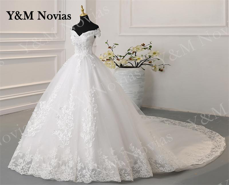 Y & M Novias Off spalla Plus Size Vestido De Noiva 2023 abito da sposa treno o pavimento Custom Made Plus Size Tulle da sposa Mariage