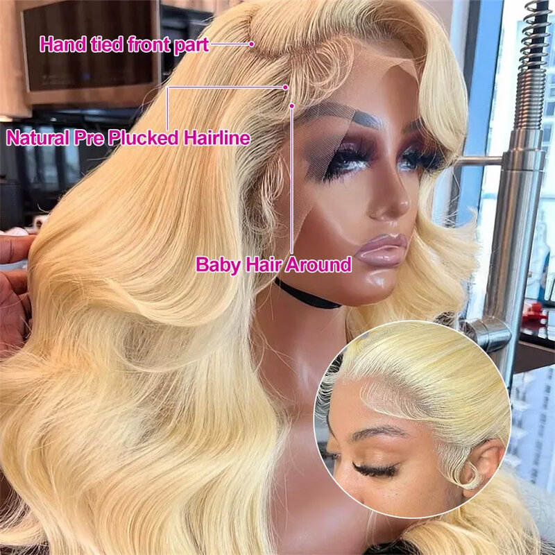Perruque Lace Front Wig sans colle brésilienne Remy, cheveux naturels, Body Wave, blond 613, 13x6, 13x4, transparent HD, pour femmes