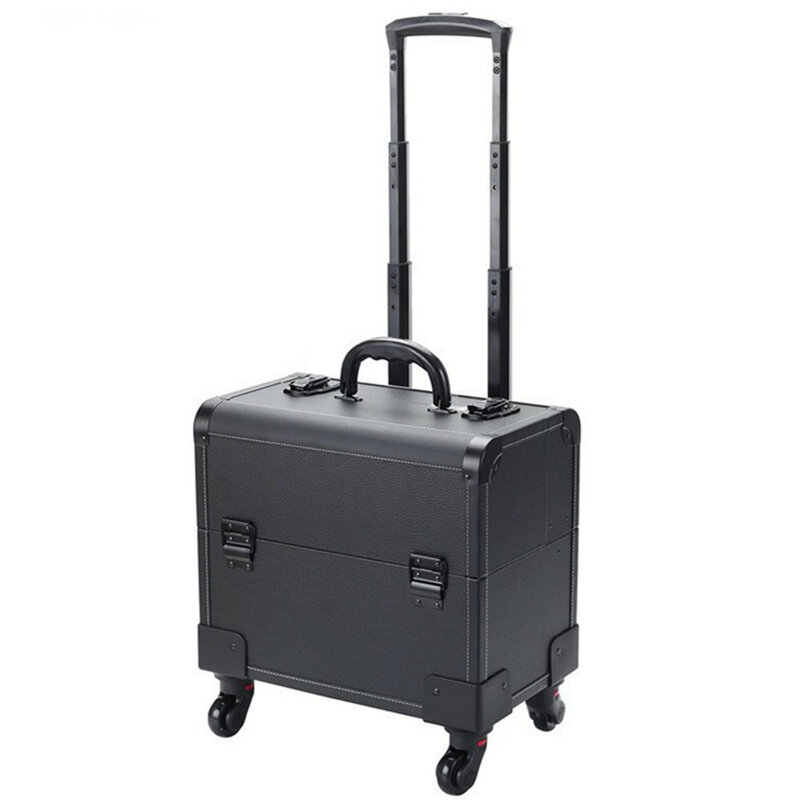 Przenośny PU pokrowiec na wózek kosmetyczny walizka torby kosmetyczka bagaż podróżny 4 blokada koła Box kobiety torebka aluminiowa rama bagaż