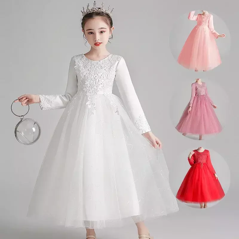 Детское весенне-осеннее платье для девочки, новинка 2023, платье принцессы, корейское издание, вечернее платье для прогулок и показов, свадебное платье